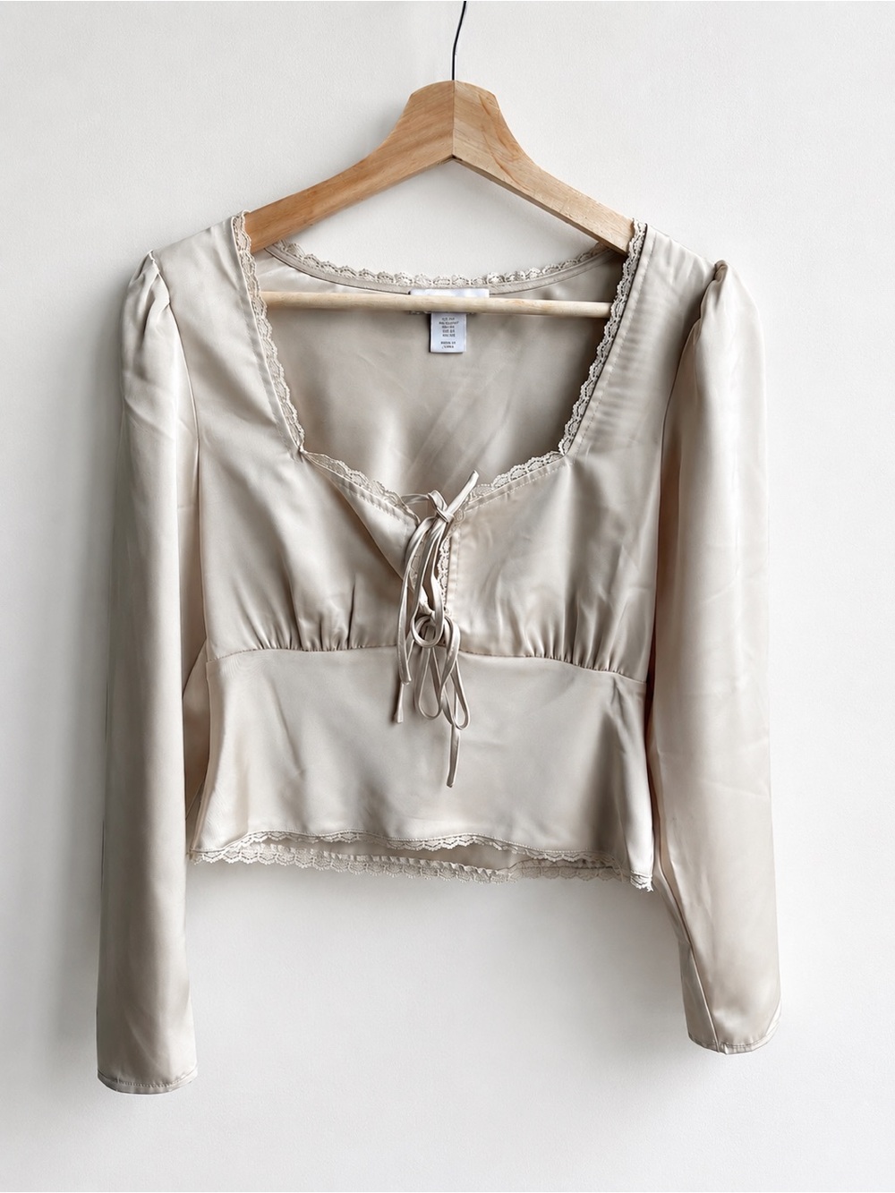 House of Harlow 1960 Champagne Satin Blouse with Lace Trim